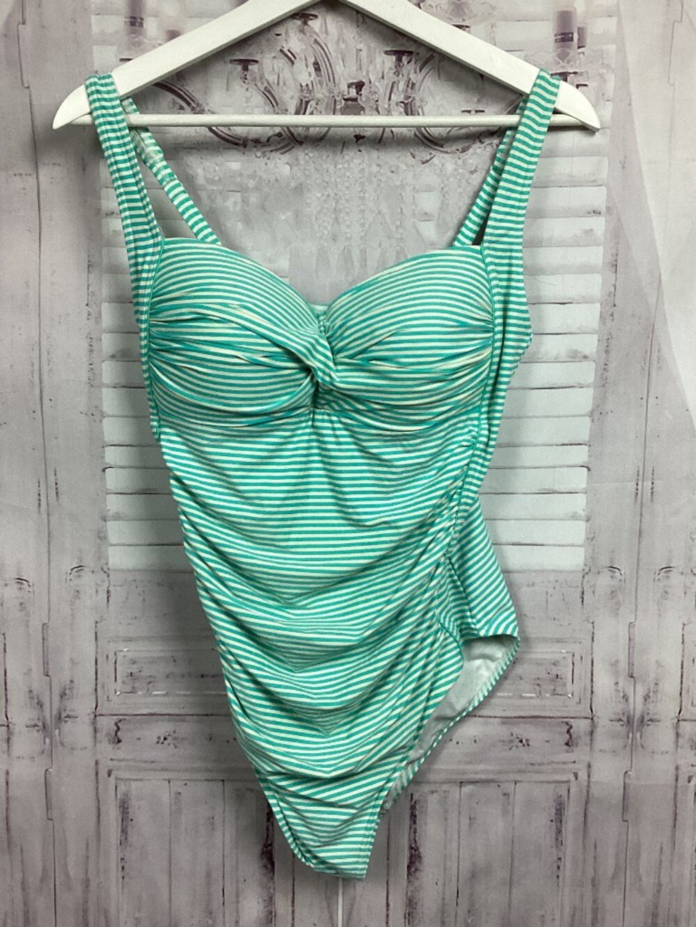 Nip Tuck Swim Ruched Swimsuit Green Striped 10